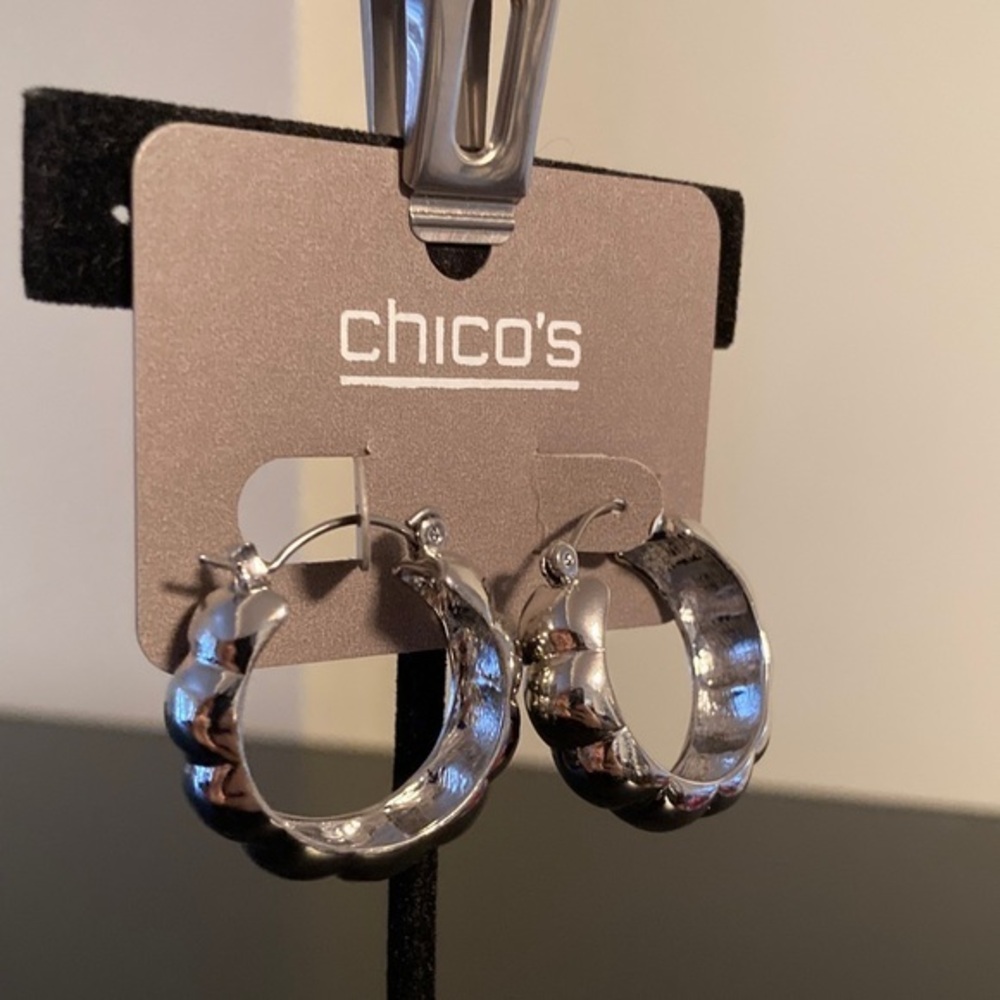 Chico's Shiny Silver Textured Hoops